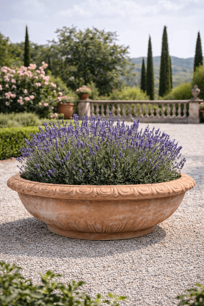 Coupe élégante en terre cuite d’Impruneta à fines cannelures – esthétique intemporelle et élégance toscane